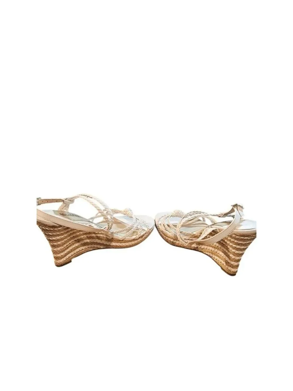 Michael Kors White & Beige Braided Espadrille Wedges Size 9.5